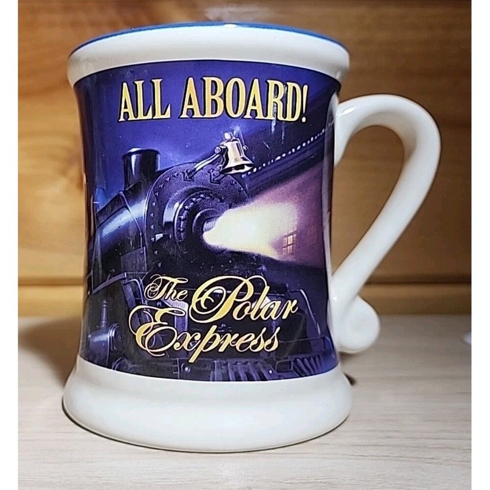ALL ABOARD The Polar Express PE 4.5" MUG 3D Raised CERAMIC Hot Cocoa Tea Coffee